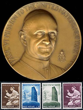 Paul VI visit to the UN - Medal and stamps